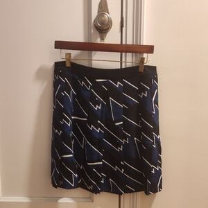 Karl Lagerfeld Black and Blue Patterned Mini Skirt. Stitch Down Pleats. NWOT.
